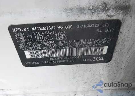 2018 Mitsubishi Mirage G4 Es z USA, uszkodzony, nr VIN ML32F3FJ4JHF00471